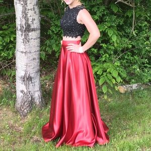 Black and Red Two Piece Prom Dress